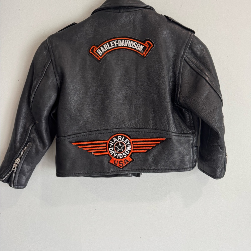 Harley-Davidson‎ Black and Orange Leather Jacket UNIK Youth XL